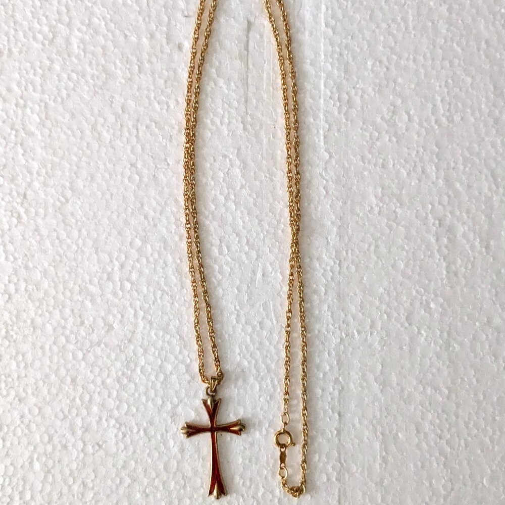Vintage OPALITE 1/20 12K G.F. Red Enamel Christian Cross Necklace
